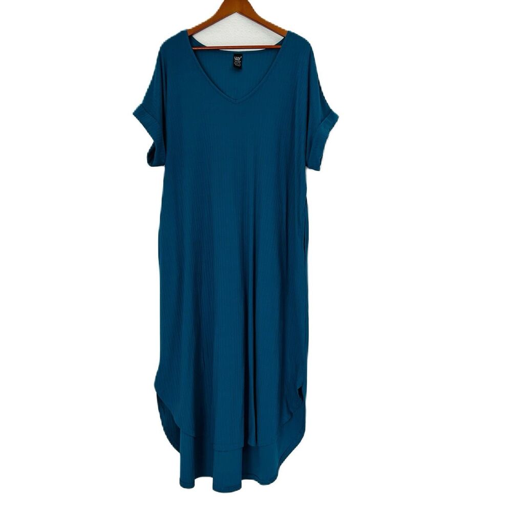 Lildy Dress Women 2XL Teal Midi Ribbed Pullover Stretch Beach Poolside Everyday